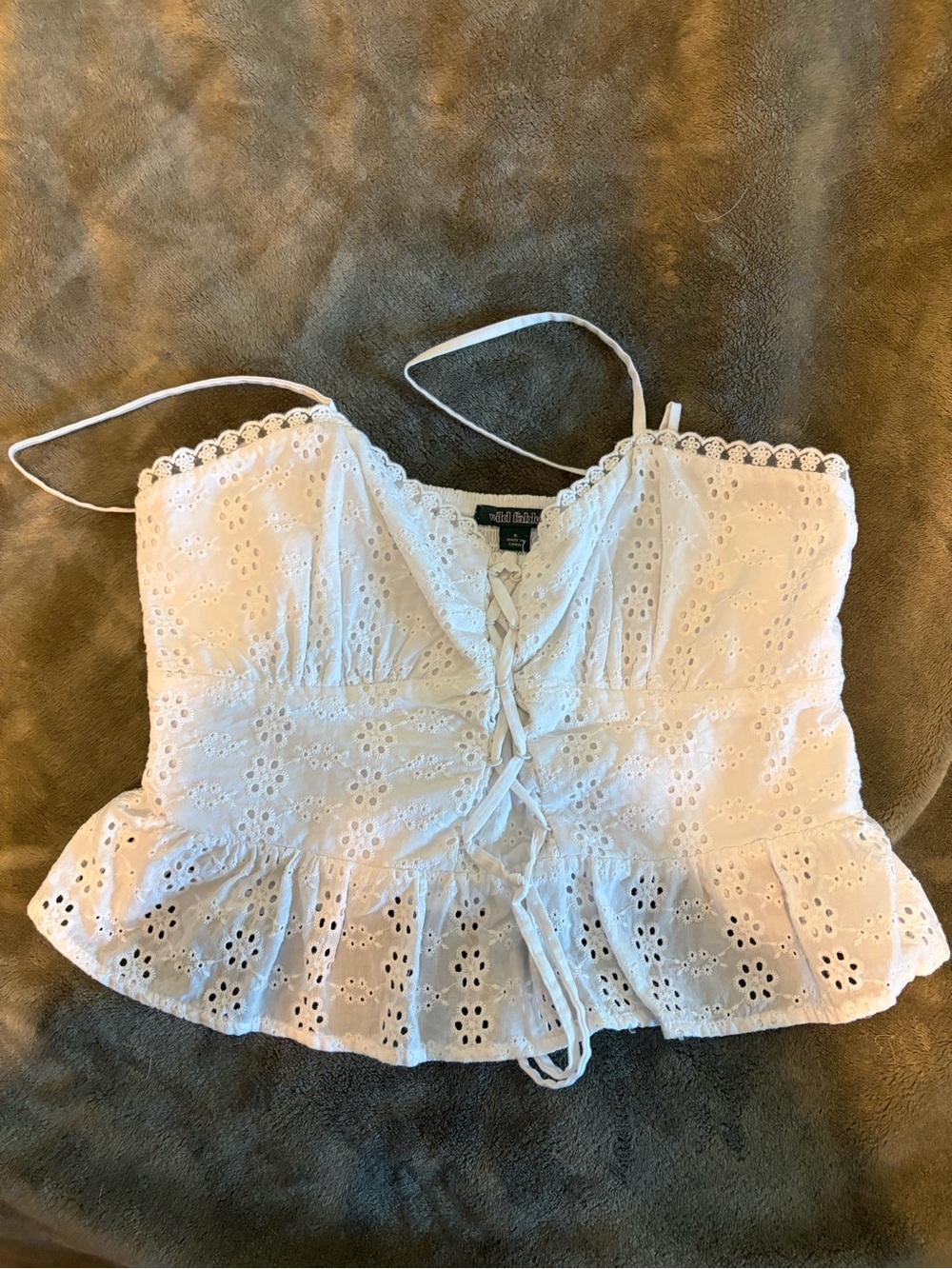 White Eyelet Lace-Up Spaghetti Strap Top